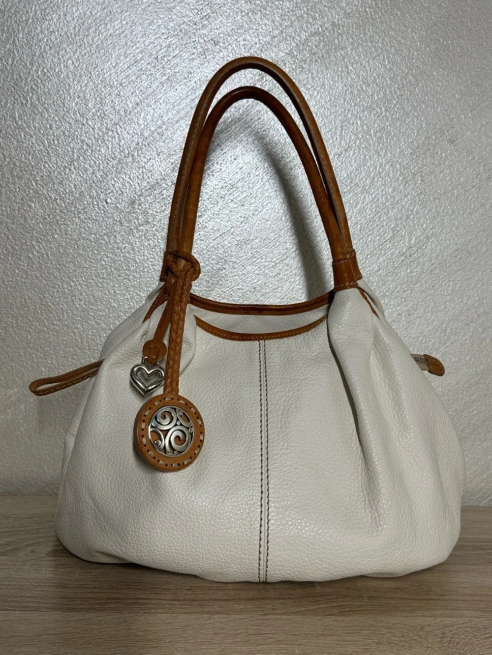Brighton Tatum London Groove Ivory Pebbled Leather Hobo Bag